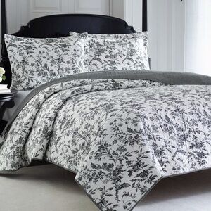 Laura Ashley Black and White Floral Twin Quilt